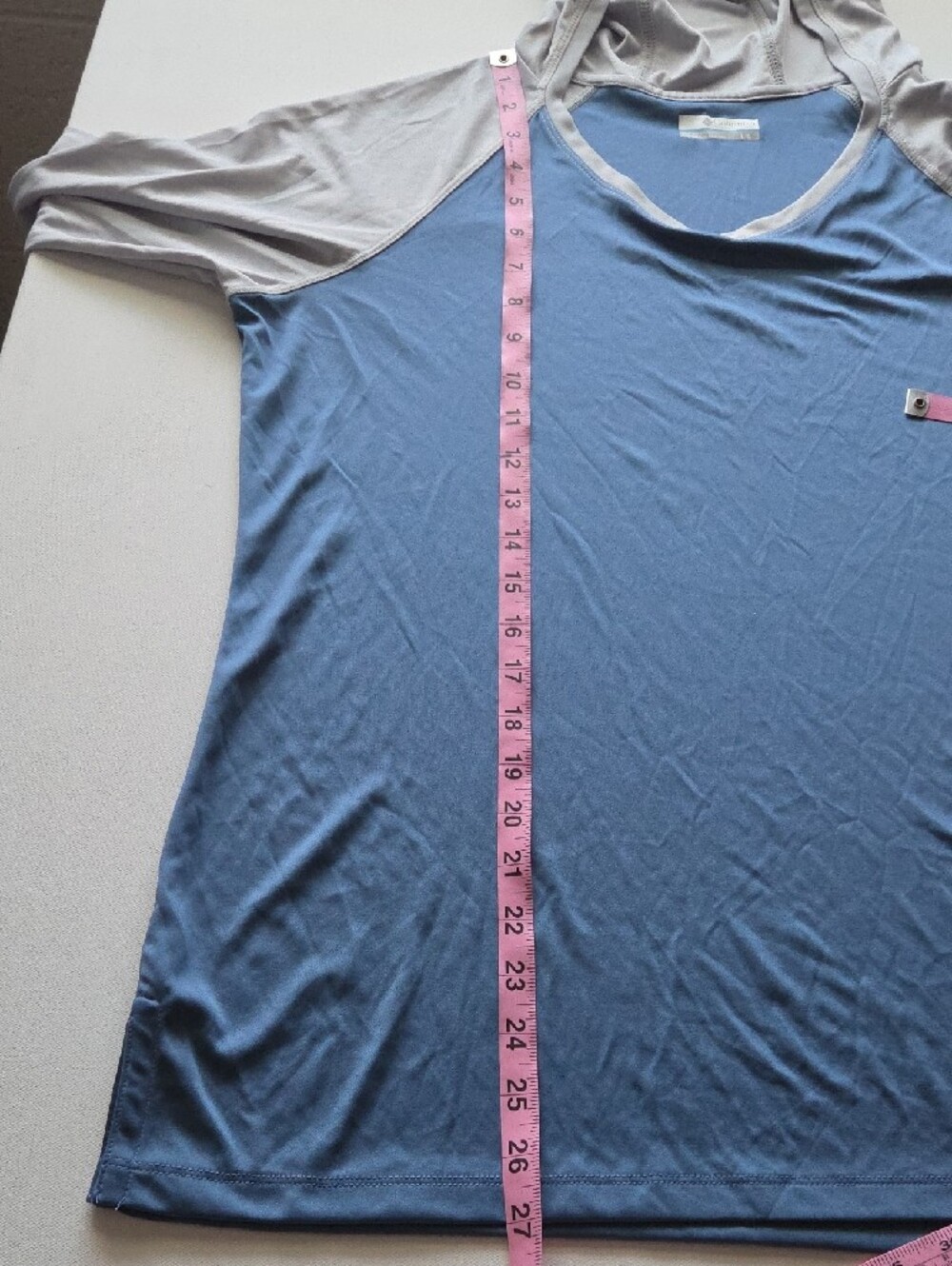 Columbia Two-Tone Hooded Raglan Long Sleeve Top in Navy and Light Gray - Picture 4 of 7